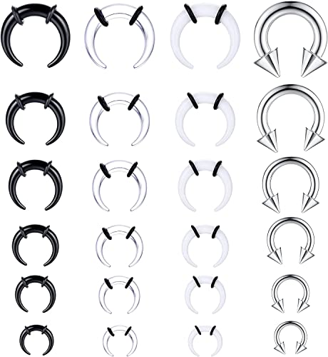 Diamday 24Stück Acryl Pincher Tapers Septum Ringe C Form Hufeisen Piercing Nasenringe Buffalo Stretcher Expander mit Schwarzen O Ringen zum Dehnen Ohrknorpel Nasenpiercing Helix Circular Barbell B