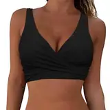 Hanaoops Damen Bikini Oberteil Große Brüste Push Up Bikini Top Ausschnitt Wickeloptik Sport Bra Crossover Badeanzug Top Sommer Rückenfrei Swimsuit Bra