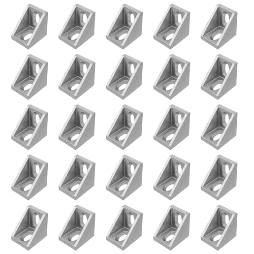BuxiuGK 25 Stück 2020 Eckwinkel 20x20x17mm L Rechtwinklige Winkel Aluminium Extrusion für Industriellen Bauindustrie,Silber
