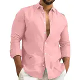 Rumity Herren-Leinen-Shirts,Henley-T-Shirt, leicht,Sommer-Strand-Shirt,mit Knöpfen und Langen Ärmeln Herrenhemden Hemd Leinen Herren Blau Hemd Herren Langarm Schwarz BüGelfrei mit Kapuze