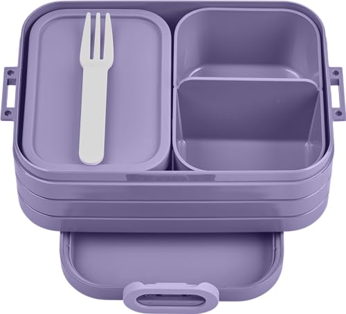 Mepal Brotdose Midi - Brotdose mit Bento Box - Für 2 Sandwiches oder 4 Brotscheiben - Lunchbox für kleine Snacks & Reste - Brotdose Erwachsene - Essenbox mit Fächern - Vivid lilac