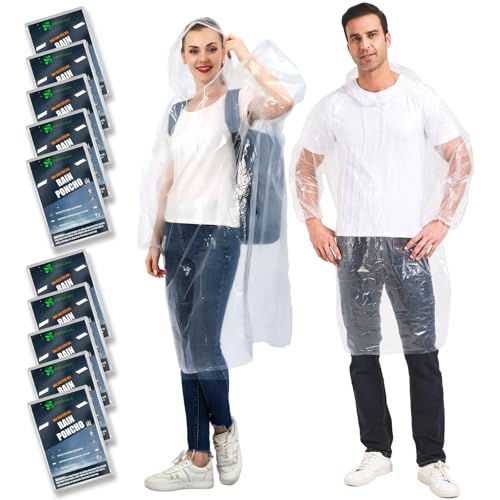 SWOGAA 10 Stück Regenponchos Damen Herren - 50% Extra Dick Durchsichtig Wasserdichte Regencape Leichtgewichts Regenschutz Regen Poncho Transparent