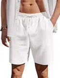 COOFANDY Herren Shorts Sommer Baumwolle Kurz Hosen mit Gummizug Leicht Sommershorts Freizeithose mit Taschen Weiß M