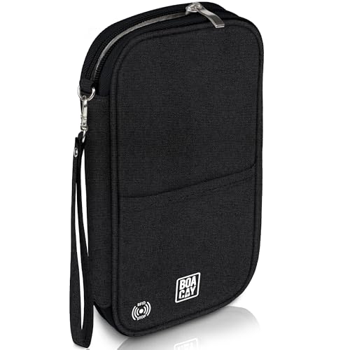 BOACAY Reisepass Tasche mit RFID, Reiseunterlagen Organizer für Damen & Herren, Familie Reiseorganizer, wasserdichte Hülle, Etui für Tickets, Geld, Karten