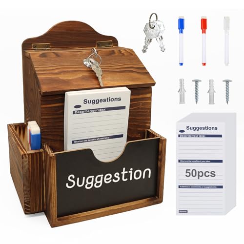Vorschlagsbox mit 50 Vorschlagskarten Spendenbox abschließbar spendendose Mit Schloss Briefkasten Holz kummerkasten wahlurne losbox Wall Mounted With Chalkboard Wood Suggestion Box 17,2x14,9x26,7CM