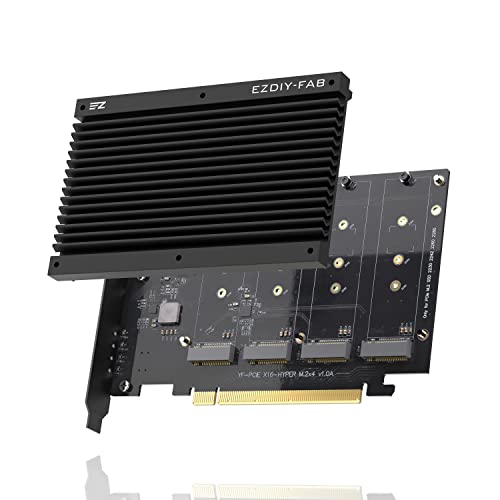 EZDIY-FAB Quad M.2 PCIe 4.0/3.0 X16 Erweiterungskarte mit Kühlkörper,Unterstützt 4 x PCIe NVME M.2 SSD,RAID-on-CPU (VROC) auf der Intel-Plattform und PCIe 4.0 RAID auf der AMD-Plattform