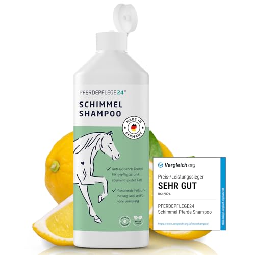 Pferdepflege24 Schimmel Shampoo Pferde 500ml - Sanfte Reinigung die Verfärbungen Verschwinden lässt - Anti Gelbstich Pferdeshampoo für schonende Fellaufhellung, intensive Reinigung & Pflege