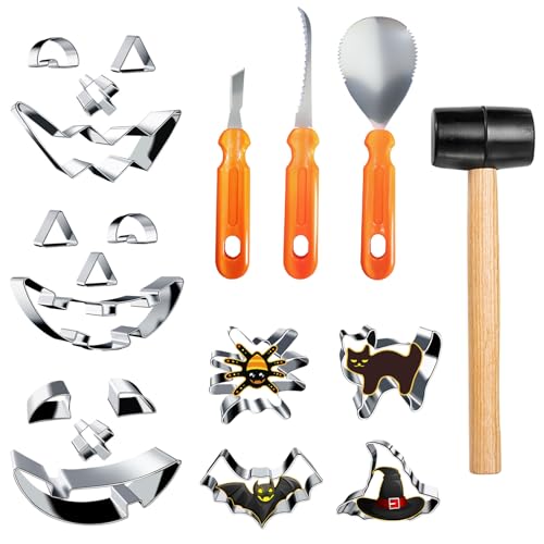 Halloween Kürbis Schnitzset,2024 Innovatives DIY Kürbis Schnitzset mit Ausstecher Edelstahl,Professionelles Kürbis Schnitzmesser Schnitzwerkzeug Kürbis Pumpkin Carving Set für Kinder & Erwachsene