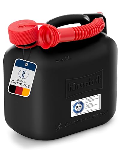 hünersdorff 811400 Kraftstoff-Kanister STANDARD 5l für Benzin, Diesel und andere Gefahrgüter, UN-Zulassung, made in Germany, TÜV-geprüfter Produktion, schwarz