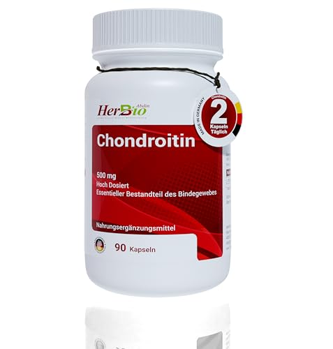 Chondroitin 90 Kapseln je 500mg - Chondroitin hochdosiert - Laborgeprüft - Ohne unerwünschte Zusätze - Premium Nahrungsergänzung für optimales Wohlbefinden