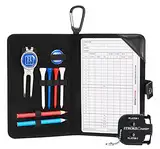 Handy Picks Golf Scorecard-Halter Yardage Buchcover aus echtem Leder - Divot Reparaturwerkzeug, Ballmarker, Golf Tees, Bleistifte n Scorecards, Scorzähler inklusive - Geschenk für Golfer (Schwarz)