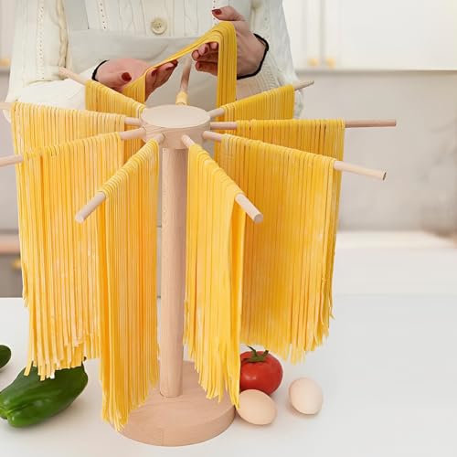 Toaboa Nudeltrockner Nudelständer Holz 46cmx40cm für bis zu 4.5kg Nudeln Pasta Trockner mit 9 Abnehmbar Arme Wiederverwendbar Spaghetti Trockner für Pasta Nudeln (A)