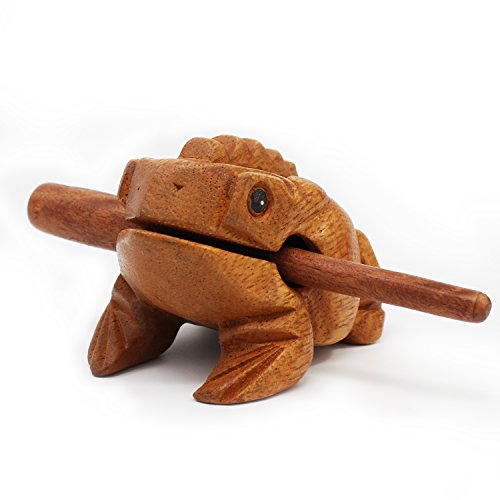 Aussel Guiro Frosch aus Holz mit Schlägel, große Ausführung, Musikinstrument Ton-Block