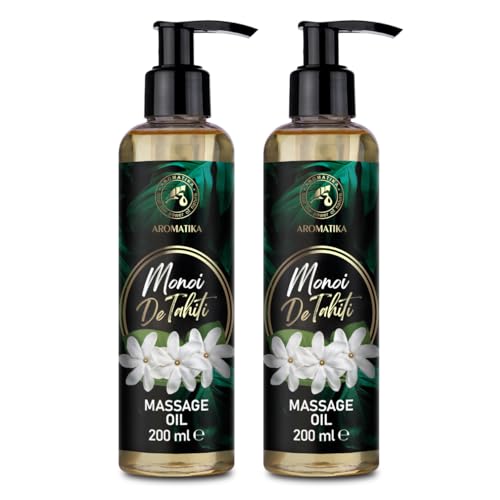 Massageöl Monoi de Tahiti - 2 * 200ml - Körperöl mit Kokosöl und Tiare Blüten Extrakt - Mandelöl und Traubenkernöl - Pfirsichkernöl und Jojobaöl - Entspannungsöl