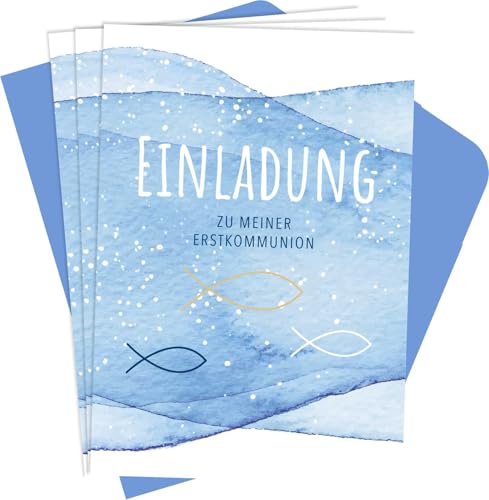 Einladung zu meiner Erstkommunion: 8 Einladungskarten mit Umschlag | mit Goldfolie geprägte Einladungen zur Erstkommunion | 8 Klapp-Karten mit Umschlag (Geschenke zur Erstkommunion)