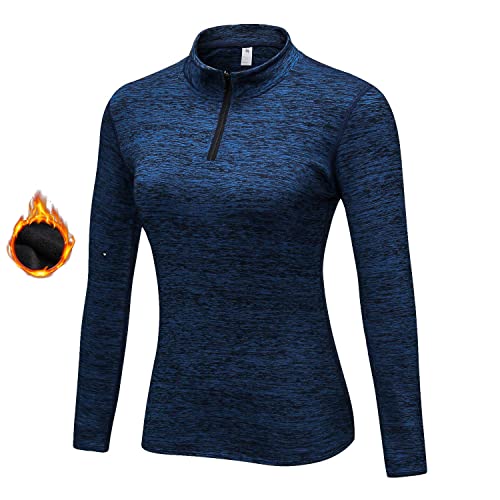 WOWENY Fleecepulli Damen Ski Fleecepullover Damen 1/4 Zip Funktionsshirt Fleece warm Laufshirt Langarm mit Stehkragen, Atmungsaktive Langarmshirt Sportshirt Fitness Shirt Hoodies Outdoor Winter