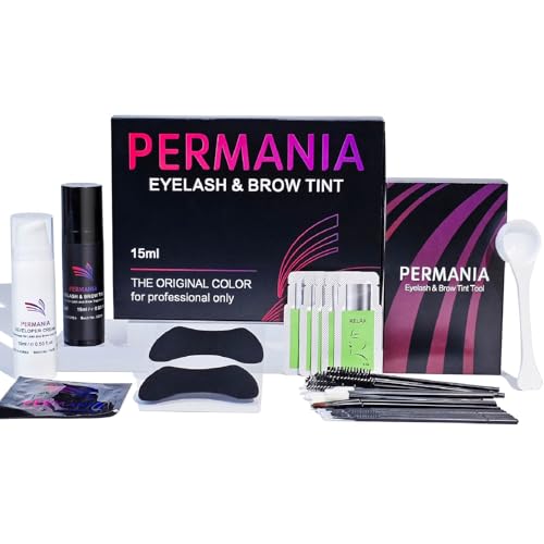 PERMANIA Augenbrauen und Wimpernfarbe Set, 2 In 1 Wimpern Färben Schwarz Set, Farbe Bis zu 4 Wochen, Sanfte Formel für Salon Oder Heimgebrauch
