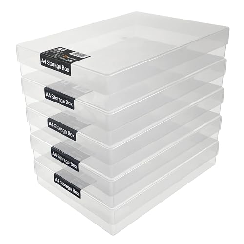 WestonBoxes A4-Aufbewahrungsboxen aus mit Deckeln - Organisieren Sie Ihre kreativen Aktivitäten, Ihr Büro oder Ihr Klassenzimmer! Für Bastelbedarf, Papier und Karten - 3,6 Liter Volumen (5er Pack)