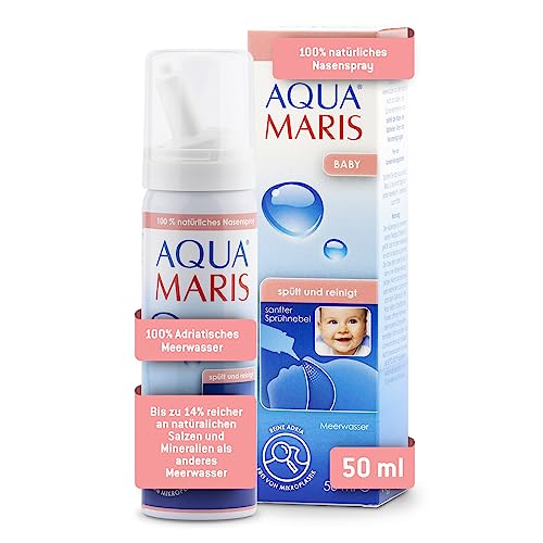 Aqua Maris Baby 50ml 100% natürliches Meerwasser Nasenspray für eine verstopfte Nase - Nasenspülsalz , Salzlösung die für Kinder geeignet ist , Nebenhöhlenspülung , Babypflegeset für Erkältungen