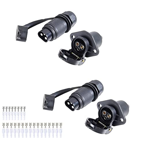 Feuunly 2 Stück x 3 Polig Traktor Stecker Steckdose 12V, Din 9680 Wasserdicht Stecker 3 Polig Und Steckdose 3 Polig, Für LKW RV PKW KFZ Traktor Anhänger Landwirtschaftliche Maschinen (2 Stück)