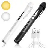 flintronic 2PC Pupillenleuchte Medizin, Diagnostikleuchte Krankenschwester Rettungsdienst Zubehör mit Pupillenmessgerät & Lineal, Aufladbar USB LED Stiftlampe für Krankenschwester Studentische Ärzte