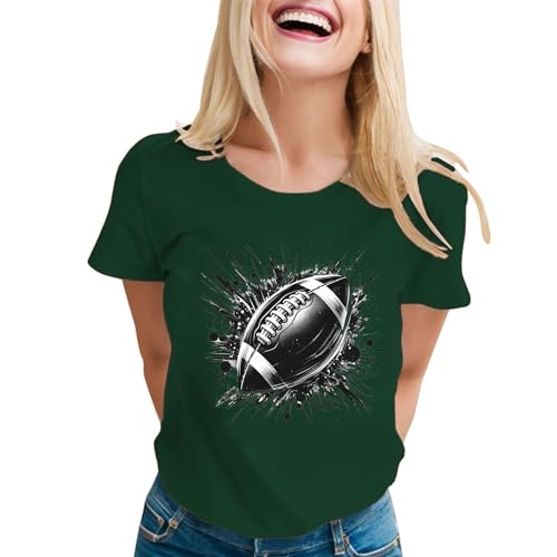 Sporttop Damen Kurzarm Locker Damen-T-Shirt mit Rundhalsausschnitt kurzen Ärmeln, lässig, locker, Baseball-Fußball-T-Shirt Sport T-Shirt Damen Fitness (Green, XL)