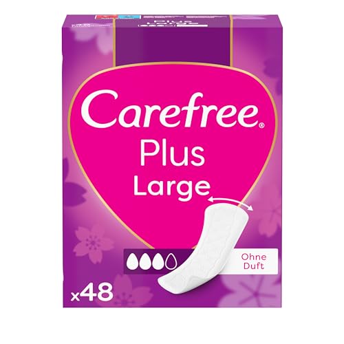 Carefree Slipeinlagen Plus Large mit leichtem Duft (48 Stück), super saugstarke & extra breite Slipeinlagen, um Flüssigkeiten sofort einzuschließen, Größe Large