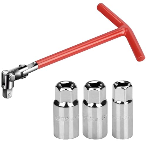 QUIIEOSKIA 4 Stück Zündkerzenschlüssel Set, Zündkerzen Nuss 16mm 18mm 21mm, Zündkerzenschlüssel Satz, Universal Zündkerzenschlüsselsatz, T-förmig Autozündkerzenschlüssel Motorrad Auto Werkzeug