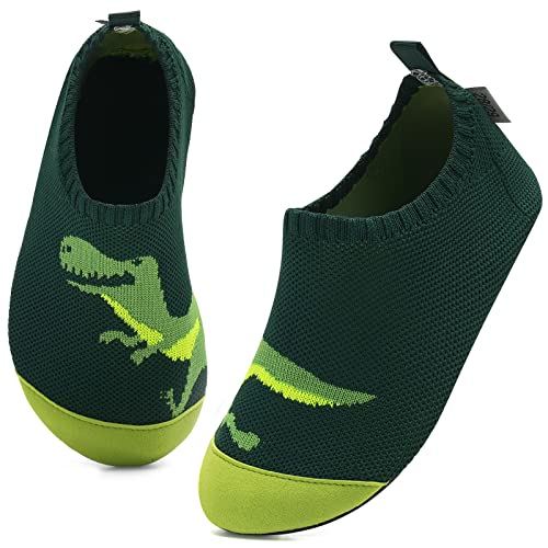 Kyopp Kinder Hausschuhe Junge Mädchen Pantoffeln Aquaschuhe Atmungsaktive rutschfest Barfussschuhe Slipper Kindergarten Unisex (Stricken-Dinosaurier 30/31 EU)