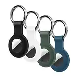 KOKOKA 4 Stück Schutzhülle Kompatibel mit Airtag Anhänger, Schlüsselanhänger Airtag Silikonhülle Tracker mit Keyring für Koffer,Rucksäcken,Haustierhalsbändern,Black White Dark Green Midnight Blue