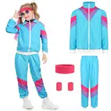 AYBUY 90er 80er Jahre Outfit Kinder, New Kids Kostüm 80er Jahre Trainingsanzug Disco, Jacke und Hose, Jogginganzug, Bad Taste Outfit, Retro-Style, Karneval, Mottoparty(L-Blau)