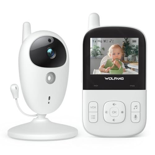 WOLFANG Babyphone mit Kamera und Audio, 2.4 Zoll Video Baby Monitor Bildschirm, ECO Modus Nachtsicht Temperatursensor Schlaflieder Lange Akkulaufzeit