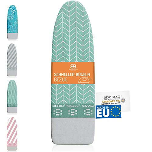 Buntes Brett ® Nur Bügelbrettbezug für Dampfbügeleisen (Größe M) | Universal bis max. 120x40 cm | Bügeltischbezug für schnelles und leichtes Bügeln | Made in EU | Dampfbügelstation geeignet | Mint