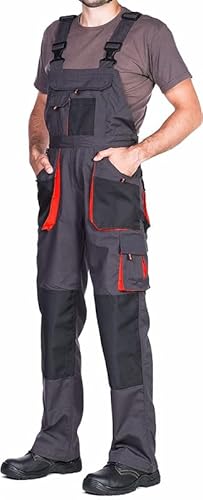 MAZALAT work wear Arbeitshosen männer, Arbeitslatzhose Herren mit Kniepolstertaschen, Größen S-XXXL, Latzhose herren, Arbeitshose Latzhose arbeits Latzhose Qualitat Schwarz/Orange 56