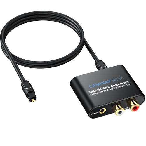 DA Wandler, CAMWAY 192KHz DAC Digital zu Analog Wandler Audio Konverter, SPDIF Optisch Toslink zu Analog RCA Audio 3,5mm Adapter mit 1M optischem Kabel, DAC Konverter für TV DVD Blu-ray Xbox PS3 PS4