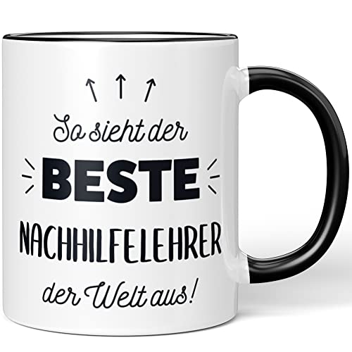 JUNIWORDS Tasse, So sieht der beste Nachhilfelehrer der Welt aus!, Schwarz (5865195)
