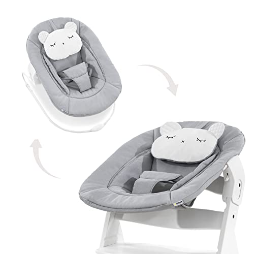 Hauck Baby Wippe Hochstuhl Aufsatz Alpha Bouncer 2 in 1 / ab Geburt nutzbar/mit Kissen/Kompatibel mit Holz Hochstuhl Alpha + und Beta + / Pastel Bear/Grau