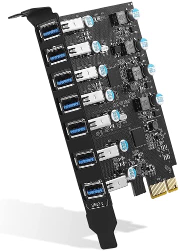 FARBOKO USB PCIe Karte 7-Port, USB 3.0 5Gbps PCIe Erweiterungskarte USB 3.2 (USB 3.1) Gen1 PCIe USB HUB für Windows 10/8/7/XP und MAC OS 10.8.2 Above