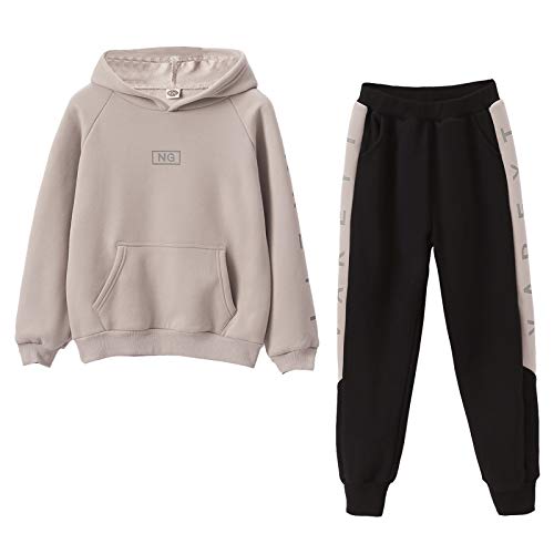 Amur Leopard Mädchen Jogginganzug Trainingsanzug Bekleidungsset 2tlg Kinder Sportanzug Freizeitanzug Sweatjacke & Jogginghose, Aprikosenfarbe, 140/7-8 Jahre