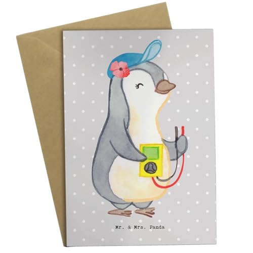 Mr. & Mrs. Panda Grußkarte Elektrikerin Herz - Geschenk, Schenken, Geburtstagskarte, Ansichtskarten, Elektromeisterin, Beruf, Elektrotechnikerin,