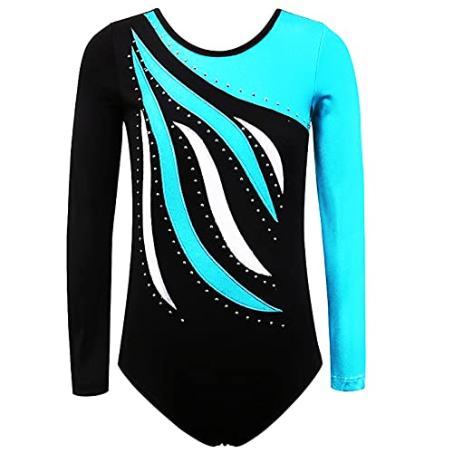 FINGER TEN Gymnastikanzug Mädchen Kurzarm Langarm Kinder Ballettanzug Gymnastik Training Gymnastikbody Trikotanzug Tanz Kleid Ballettkleid (Aqua, Tag 10A (9-10 Jahre))