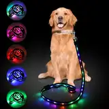 Aisuowa LED Hundeleine für Hunde, 12 Beleuchtungsmodi Reflektierend Leine Hund, 1,2 m, USB Aufladbar Leuchtend Wasserdicht Hundeleinen, Geeignet für Große, Mittelgroße und Kleine Haustiere Licht