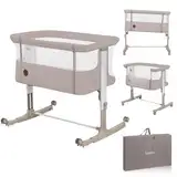 Lionelo Aurora 3 in 1 Babybett bis 9 kg, Beistellbett, Wiege, Höhenverstellug und Einstellung der Neigung der Matratze, 4 Räder mit Bremse Ergonomische Matratze Tasche