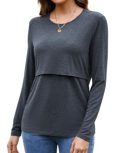 Sosolism Damen Stilltop Langarm Stillshirt Weiche Stillen T-Shirts Umstandsmode Tops