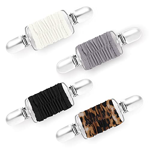 Prasacco 4 Stück Kleid Cinch Clip, Pullover Clips Schal Clip Sweater Cardigan Clips Retro Cardigan Kragen Clip Hemd Brosche Clip Elastischer Clip für Pullover, Kleider, Hemden (4 Farbe)