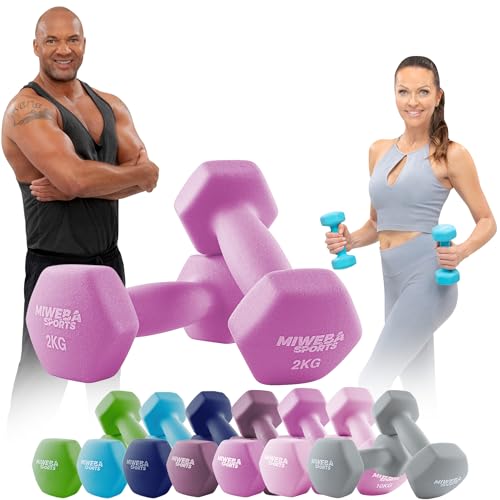 Miweba Sports Neopren Hantelset NKH100 | ????? Hantel - Hexagon Hanteln Set - Kurzhanteln - Kurzhantel Set - Gymnastikhanteln - Hantel Set - Dumbbell - 0,5-10 Kg (2X 2.0 kg, Pink)