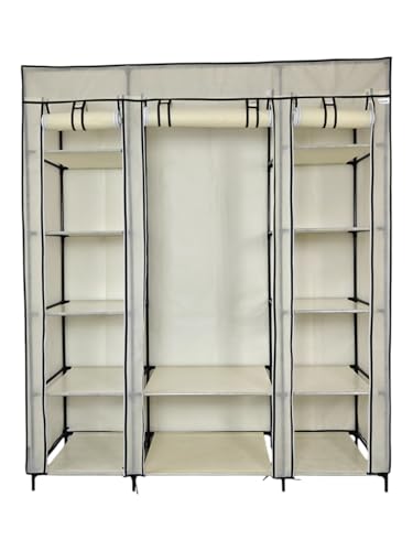 Lendo Online Faltbarer Kleiderschrank Garderobenschrank mit Aufhängeschienen Lagerschrank Campingschrank Campingschrank 145x44x170cm Creme