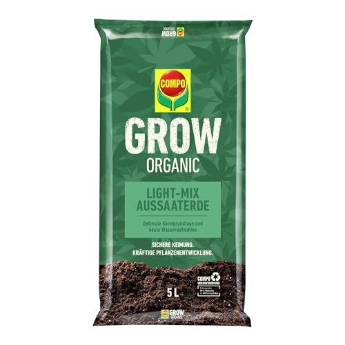 COMPO GROW ORGANIC Aussaaterde 5L - Light Mix Substrat - Erde zur Aussaat von Spezialkulturen Indoor & Outdoor - 5 Liter, Braun