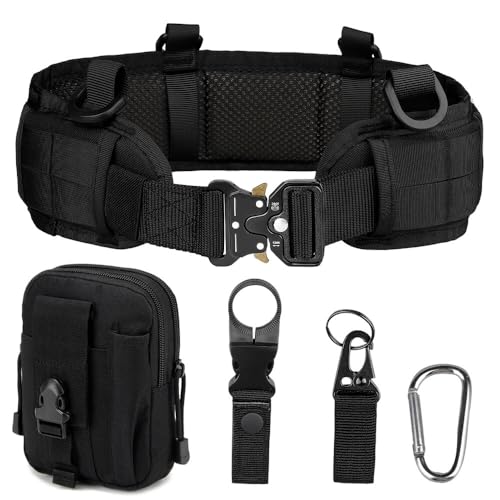 Gobesty Taktischer Gürtel mit Taschen, Nylon Militär Molle Gürtel, Schnellverschluss Metallschnalle Tactical Rigger Gürtel mit Wasserkocher-Schnalle, für Draussen Sportarten Camping, Schwarz