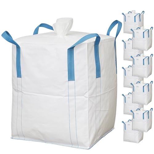 BIG BAG 90x90x110 cm Groß - Hohe Stabilität bis 1500kg, Entsorgung BigBags mit 4 Schlaufen (BigBag mit Füllschürze, 10er Pack)